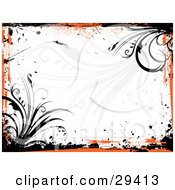 Poster, Art Print Of Black Grasses With Orange And Black Grunge Bordering An Off White Background