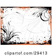 Clipart Illustration Of Black Grasses With Orange And Black Grunge Bordering An Off White Background