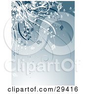 Poster, Art Print Of Cluster Of White And Blue Plants Hanging Down Over A Gradient Background