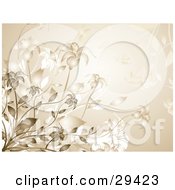 Clipart Illustration Of Blooming Flowers And Plants On A Beige Background