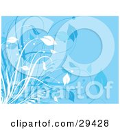 Clipart Illustration Of White And Blue Leafy Plants Over A Blue Background
