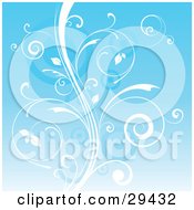 Clipart Illustration Of A White Curly Vine Over A Blue Background With Faint Circle Patterns