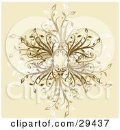 Clipart Illustration Of A Flourish Of Brown And White Plants In The Center Of A Beige Background by KJ Pargeter