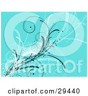 Clipart Illustration Of Sparkling Green And White Grasses Curling Over A Blue Background