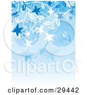 Clipart Illustration Of Blue And White Flowering Plants Hanging Down Over A Gradient Background