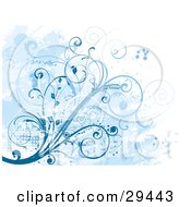 Clipart Illustration Of A Blue Grunge Background Of Vines Dots And Splatters