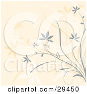 Clipart Illustration Of A Gray And Yellow Plant Silhouettes Over A Pale Orange Background