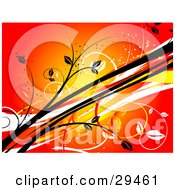 Poster, Art Print Of Black White Red And Orange Vines And Waves With Sparkles On A Gradient Background