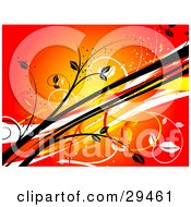 Clipart Illustration Of Black White Red And Orange Vines And Waves With Sparkles On A Gradient Background