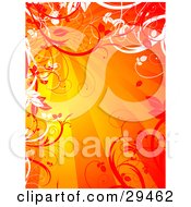 Clipart Illustration Of Red And White Vines Bordering A Bursting Orange Background Of Light