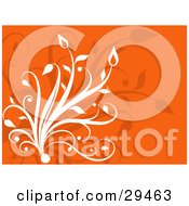 Clipart Illustration Of White And Faded Plants On An Orange Background