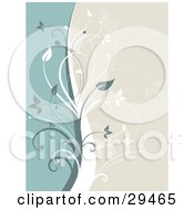 Clipart Illustration Of Green And White Vines Dividing A Background Of Green And Beige