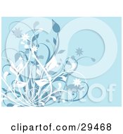 Clipart Illustration Of A Blue Background With White Gray And Blue Plants