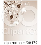 Poster, Art Print Of Beige Background With Brown And White Leafy Plants In The Upper Left Corner