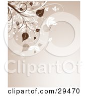 Clipart Illustration Of A Beige Background With Brown And White Leafy Plants In The Upper Left Corner