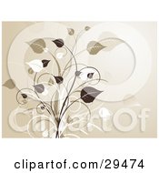 Clipart Illustration Of Beige White And Dark Brown Leafy Plants On A Gradient Background