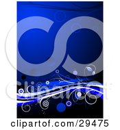 Clipart Illustration Of A Deep Blue Background With White Black And Blue Vines And Circles