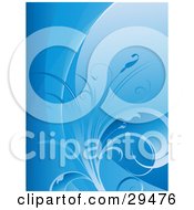 Poster, Art Print Of Beautiful Blue Background Of Lined And Solid Waves With A Plant