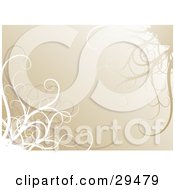 Clipart Illustration Of White And Brown Flourishes Over A Pale Brown Background