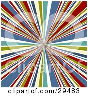 Retro Background Of Bursting White Green Yellow Blue And Red Lines Emerging From The Center