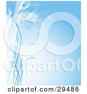 Poster, Art Print Of Blue Vines And Waves Along The Left Edge Of A Gradient Background