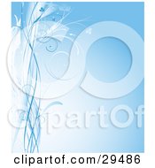 Clipart Illustration Of Blue Vines And Waves Along The Left Edge Of A Gradient Background