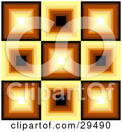Retro Square Patterned Background Of White Yellow Orange Brown And Black Squares