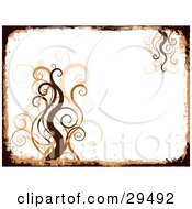 Poster, Art Print Of Brown And Orange Wavy Vines Over A White Background Bordered By Grunge