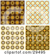 Poster, Art Print Of Set Of Retro Wallpaper Pattern Backgrounds Of Orange Brown And Blue Circles