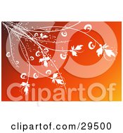 Clipart Illustration Of White Sparkling Plants Hanging Over A Gradient Red To Orange Background