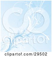 Clipart Illustration Of Light Blue And White Curling Grasses Over A Pale Background