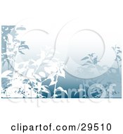 Clipart Illustration Of Silhouetted White And Blue Foliage Over A Gradient Background