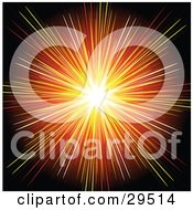 Clipart Illustration Of A Bust Of White Yellow Orange And Red Light On A Black Background