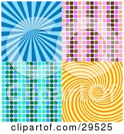 Poster, Art Print Of Set Of Blue Pink Brown Green And Orange Retro Backgrounds Of Bursts Patterns And Swirls