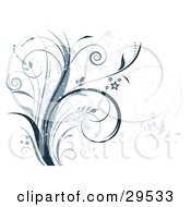 Clipart Illustration Of Dark Blue Grunge Plant Over A White Background With Faint Grunge Splatters