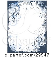 Poster, Art Print Of White Background Bordered By Blue Grunge Splatters Texture And Swirls