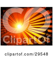 Poster, Art Print Of Bright Burst Of Light Casting Red And Orange Rays Bordered By Black Grunge
