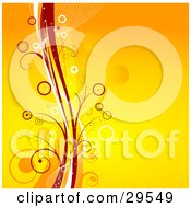 Clipart Illustration Of A Gradient Yellow And Orange Background With Red White And Yellow Waves With Vines