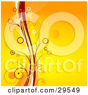 Poster, Art Print Of Gradient Yellow And Orange Background With Red White And Yellow Waves With Vines