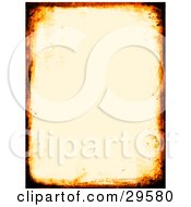 Clipart Illustration Of A Border Of Black And Orange Grunge Textures On A Pale Orange Stationery Background