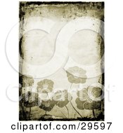 Poster, Art Print Of Brown Background Bordered By Black Grunge With Blooming Flowers Along The Bottom