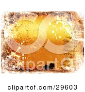 Clipart Illustration Of An Orange Grunge Background Of Text Splatters And Grunge