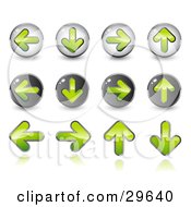 Set Of 12 Green Upload Download Back And Forth Buttons