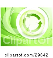 Clipart Illustration Of A Green Background Of Waves Around An Orb With Three Circling Recycle Arrows