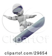 White Character Wearing Goggles And Snowboarding