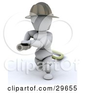 Poster, Art Print Of White Character Fire Fighter Pulling A Fire Hose