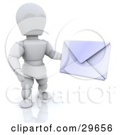 White Character Holding A Sealed White Envelope