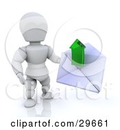 Poster, Art Print Of White Character Holding A White Envelope With A Green Arrow Emerging