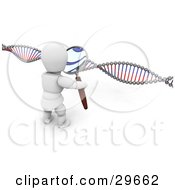 Clipart Illustration Of A White Character Inspecting A Genetic Dna Strand With A Magnifying Glass