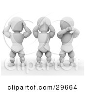 Poster, Art Print Of Three White Characters Covering Their Ears Eyes And Mouth